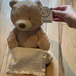 Gund Tan and Cream Plush Bear with Blanket